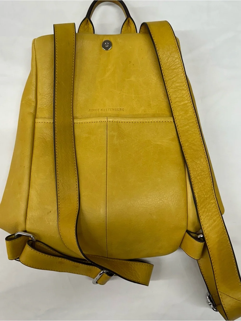 Aimee Kestenberg Mustard Yellow Leather Backpack with Front Zip